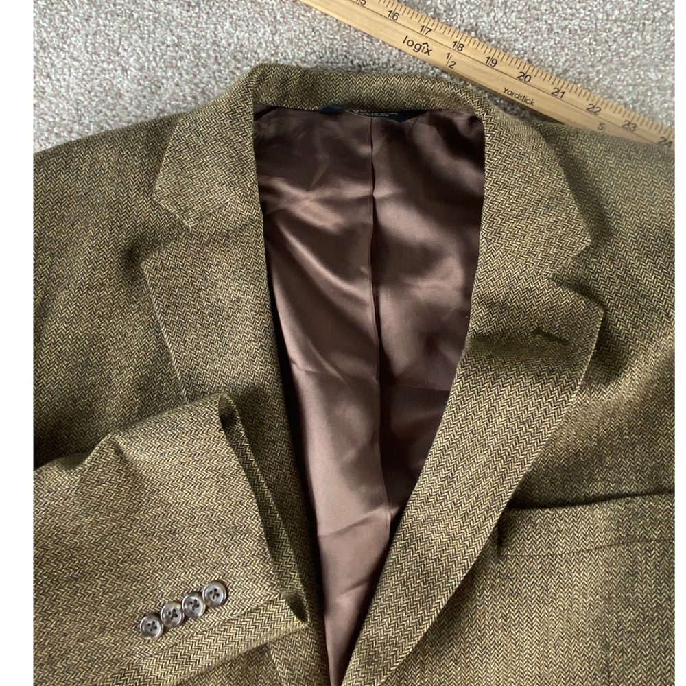 Jos A Bank Mens 44L Wool Herringbone Blazer Sport Coat Olive Brown 2 Button